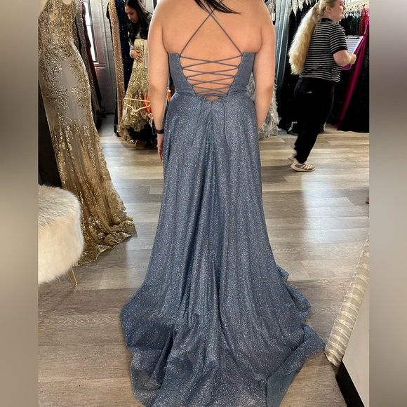 blue glitter ball gown with corset tie back - Picture 3 of 3